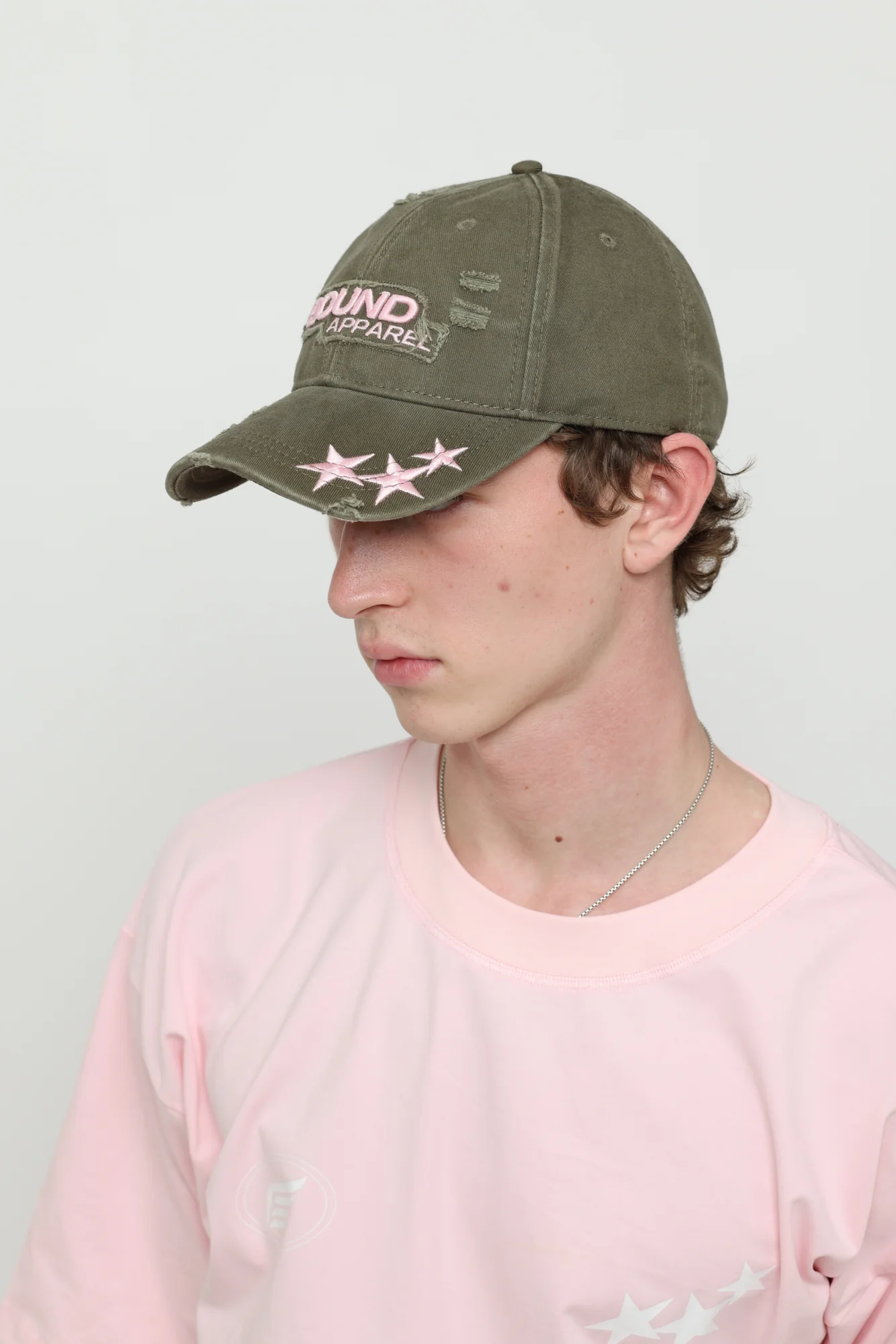 Khaki & Baby Pink Cap - Image 4